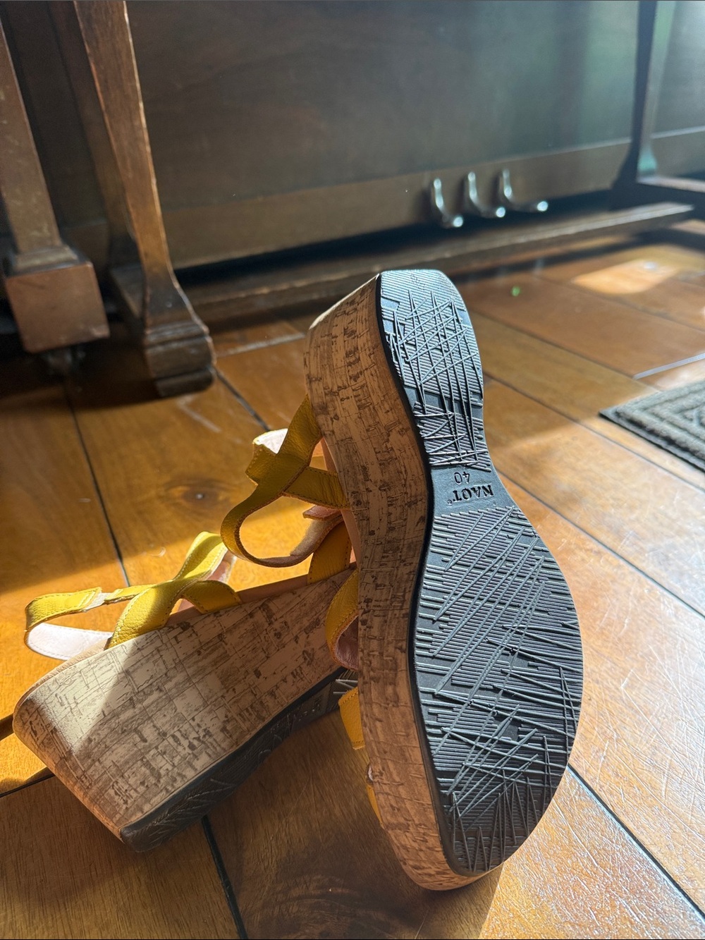 Naot Yellow Leather Cork Wedge Sandals - Picture 7 of 7